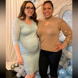 Elegant Lace Maternity Dress in Light Blue